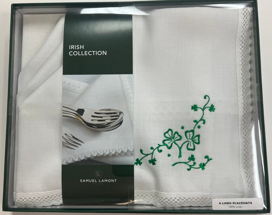 Irish Linen Embroidered Shamrock Placemat Set of 4