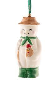 Belleek Pottery Farmer Snowman Ornament 3784