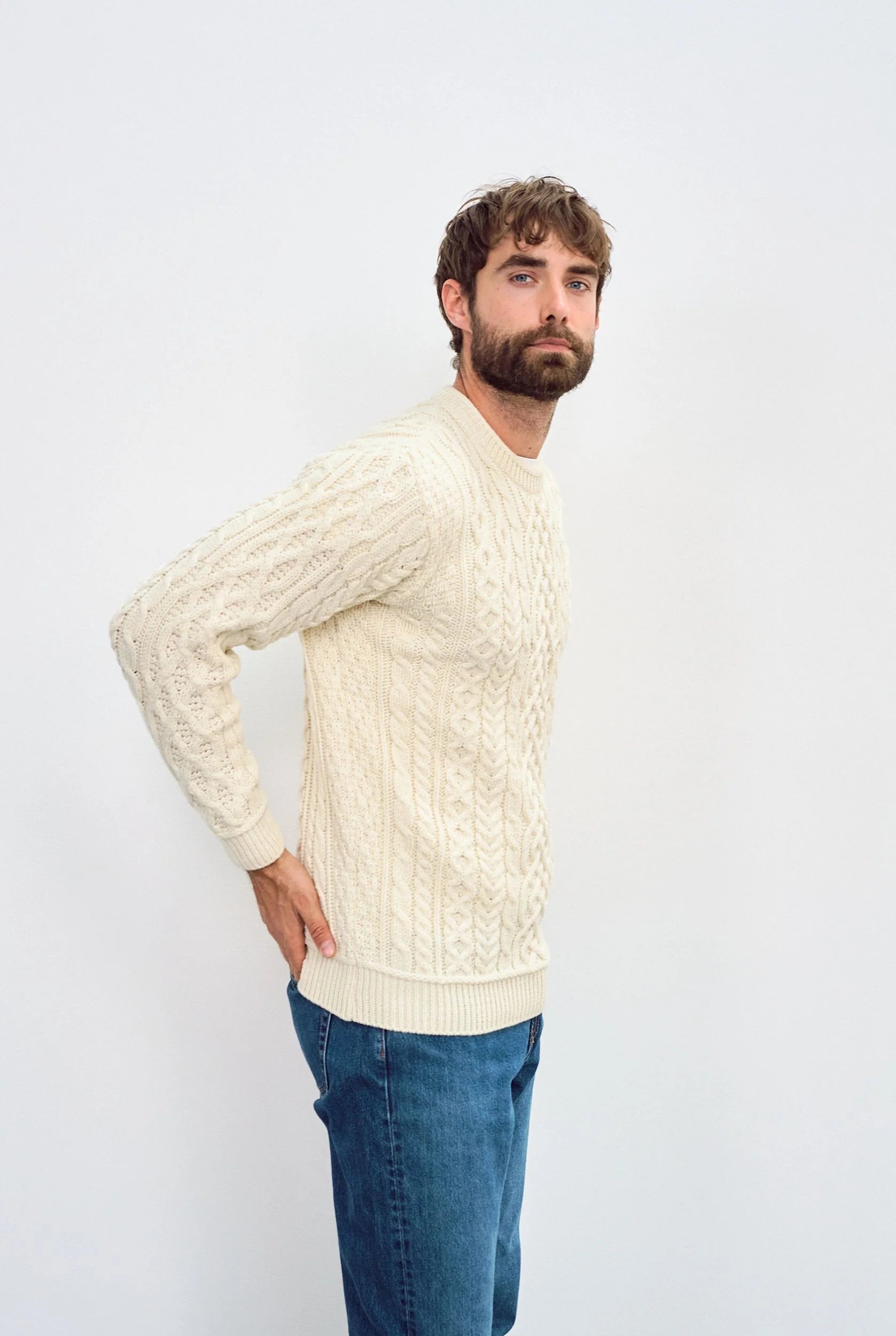 Inishturk Mens Aran Sweater - Cream B420 367