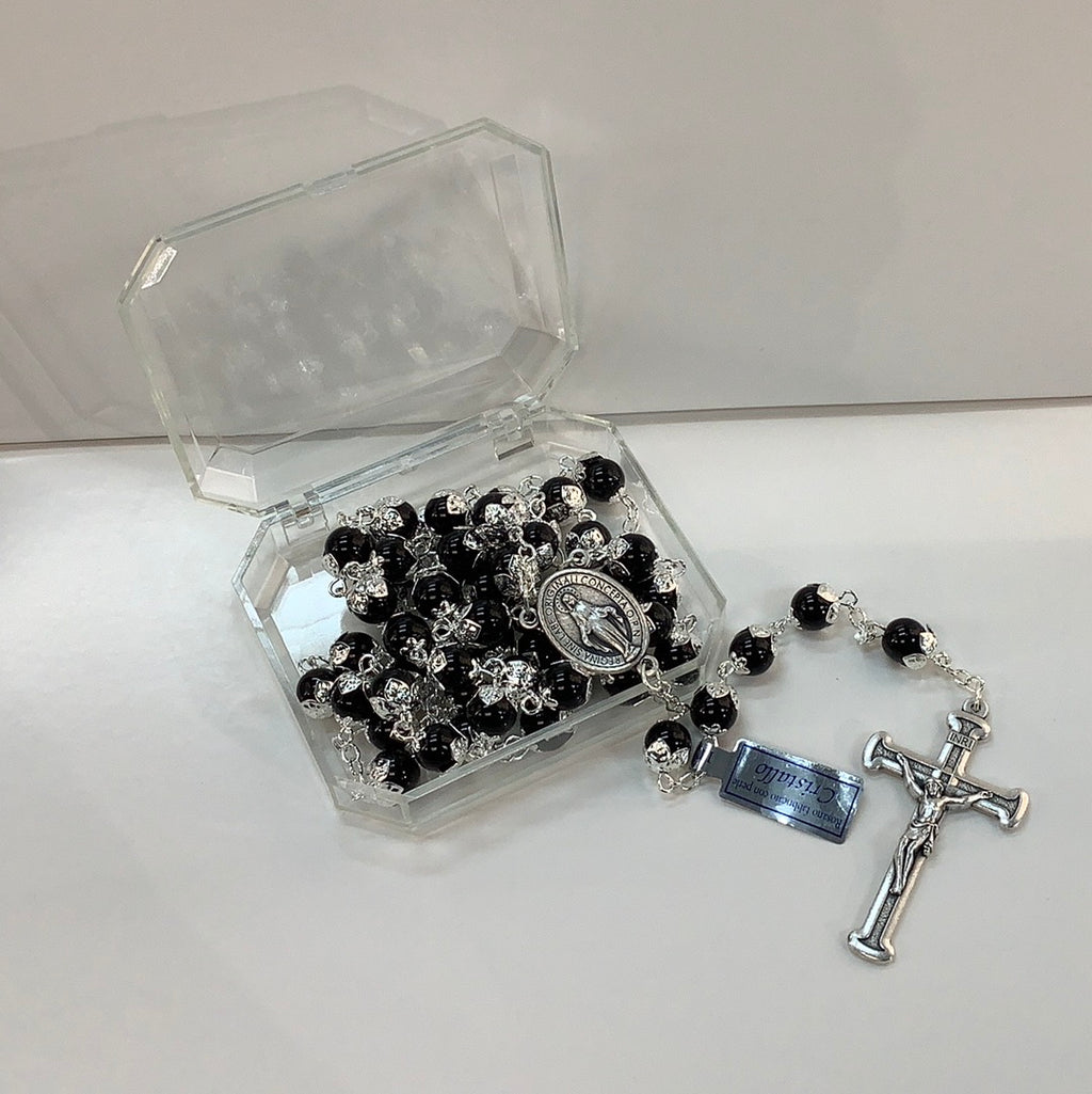 Black glass rosary beads #E2645908