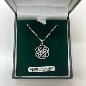 Sterling Silver Celtic Necklace with green stone P110