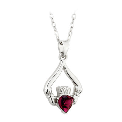 RHODIUM PLATED CLADDAGH BIRTHSTONE - FEBRUARY