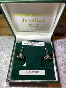 10K White Gold Trinity Earrings with Real Diamond
