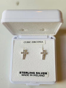 Silver Children's Cubic Zirconia Cross Earrings