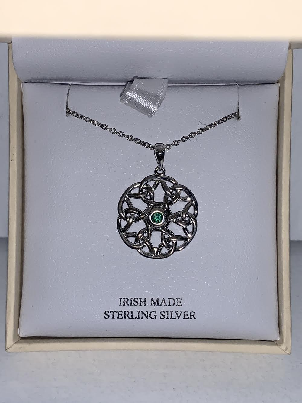 Silver Celtic Design with Green Stone