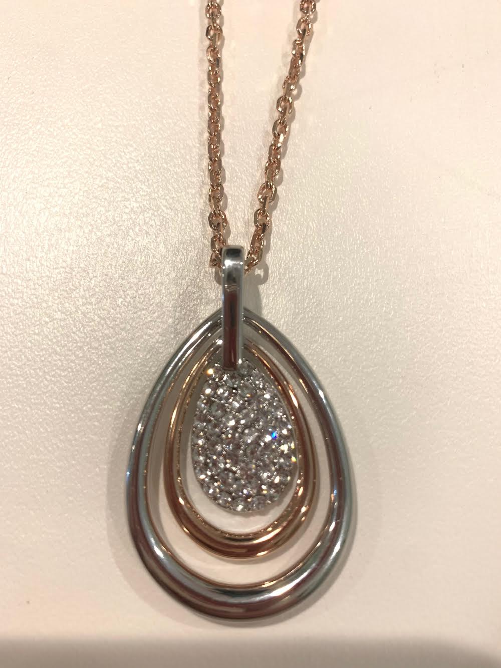 Two-Toned Necklace with Rose Gold and Silver with Encrusted Crystals