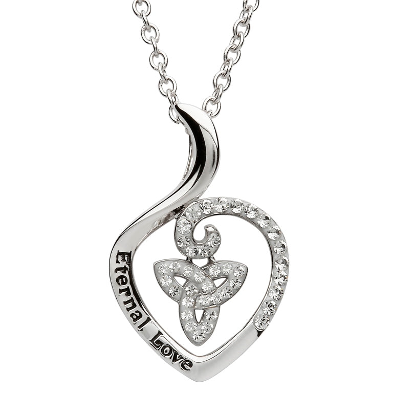 Silver Celtic Trinity Encrusted With White Swarovski Crystal