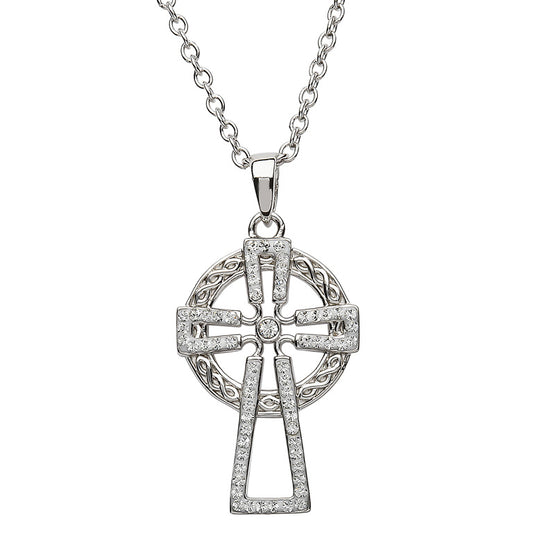 Sterling Silver Cross Encrusted With White Swarovski Crystal by Shanore