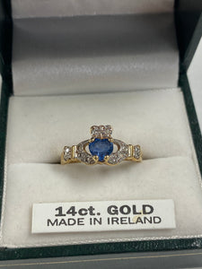 14K Claddagh Gold Sapphire and Diamond Ring