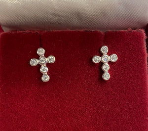 Silver cross pendant and earrings