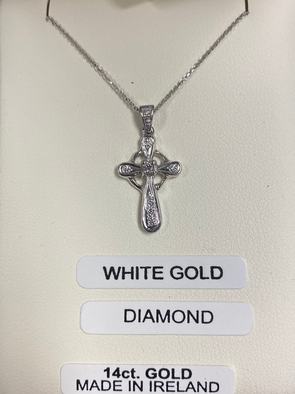 14K White Gold Cross with Real Diamond