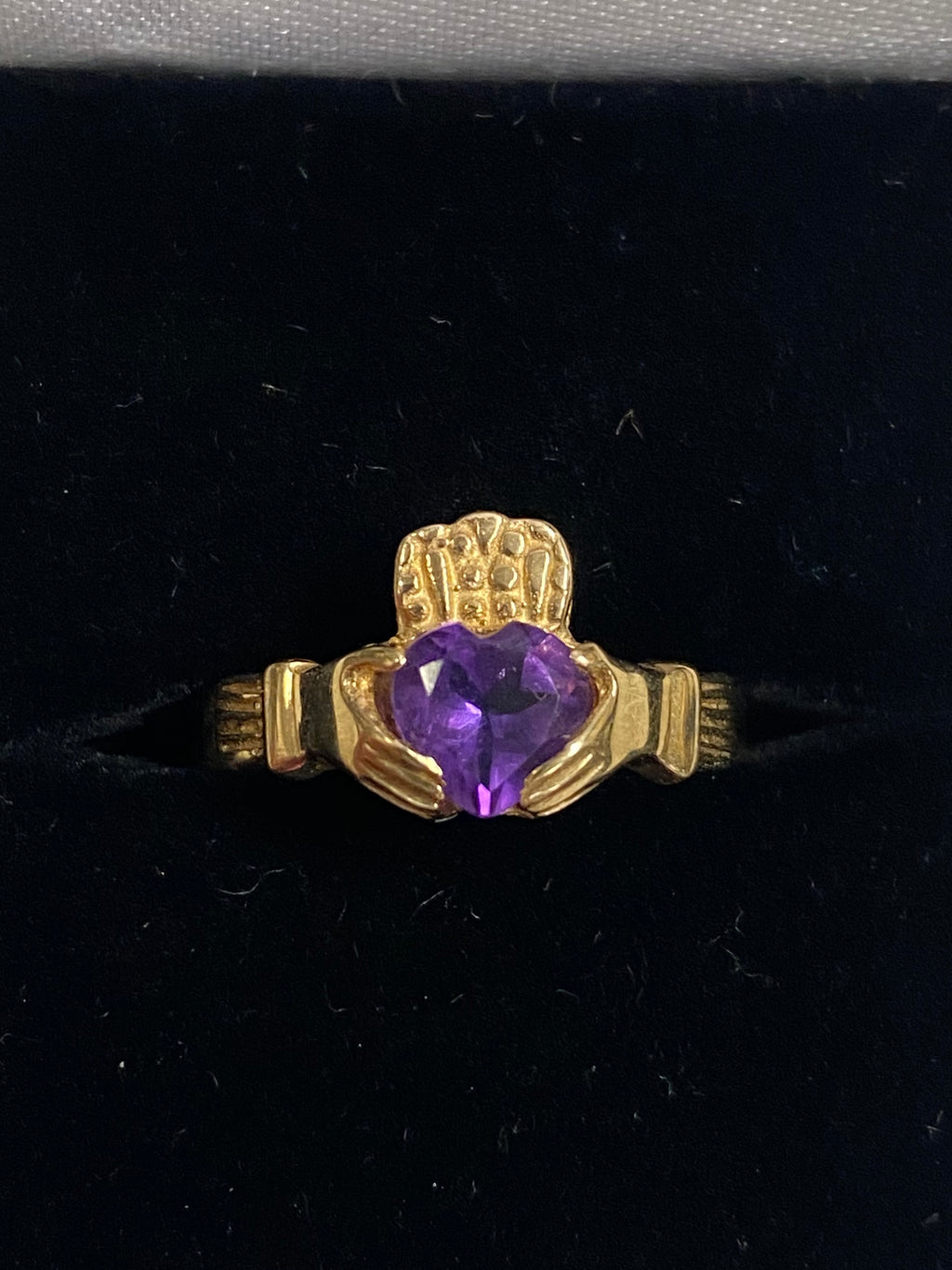 10K Gold Claddagh Ring with February Birthstone