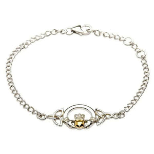 Silver Claddagh Bracelet with 14K Gold Plate Heart