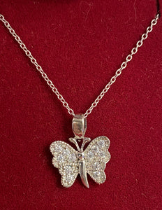 Silver butterfly pendant and earrings
