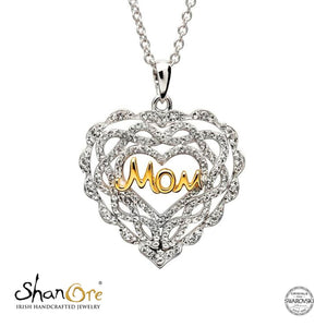SS Heart with Mom Pendant Adorned With Swarovski Crystals