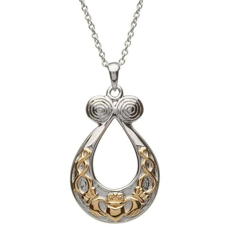 Silver Celtic Knot Gold Plate Necklace with Claddagh