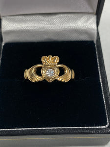 14K Claddagh Ring with Real Diamond