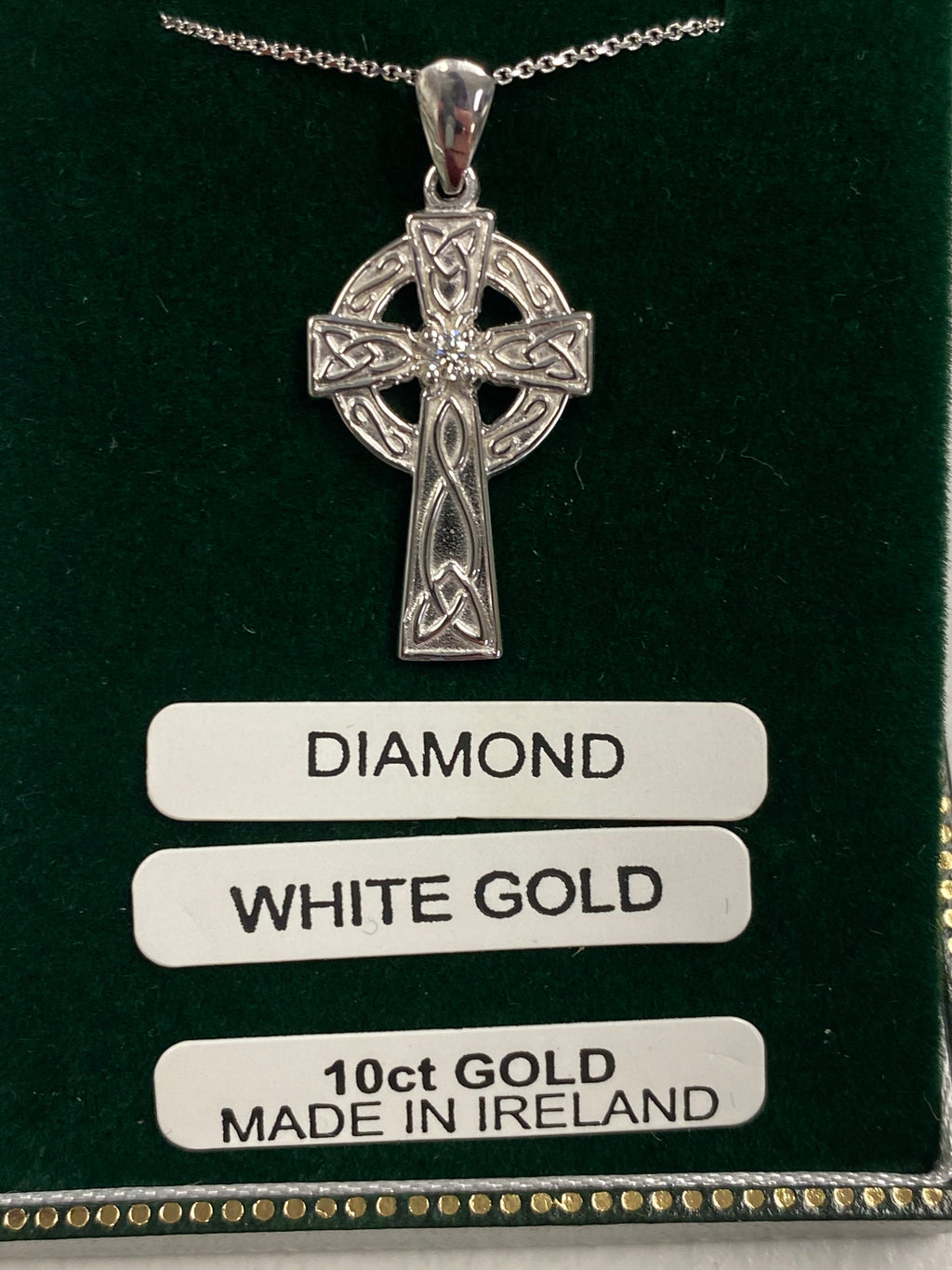 10K White Gold Celtic Cross with diamond