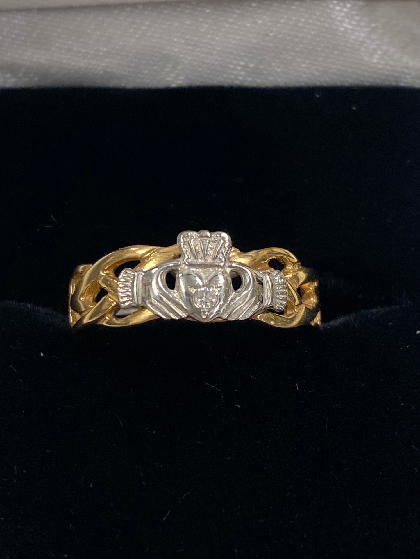 14K Yellow and White Gold Ring with Celtic Weave