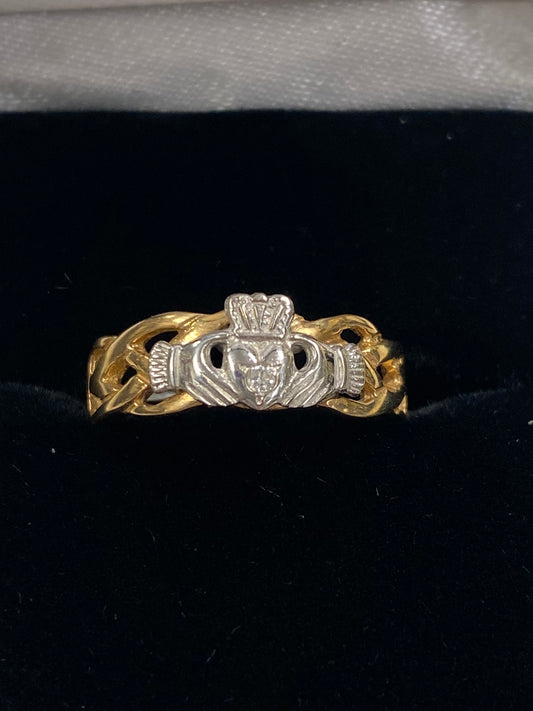 14K Yellow and White Gold Ring with Celtic Weave