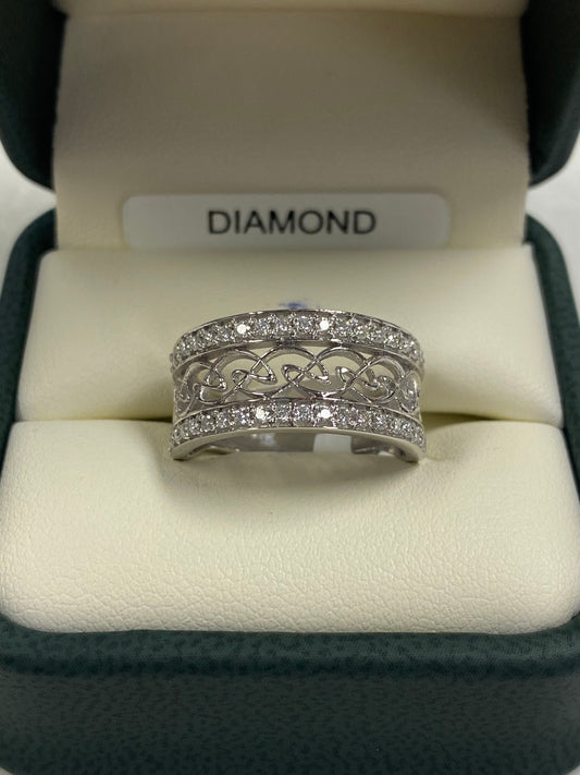 14K White Gold Celtic Ring with Real Diamonds