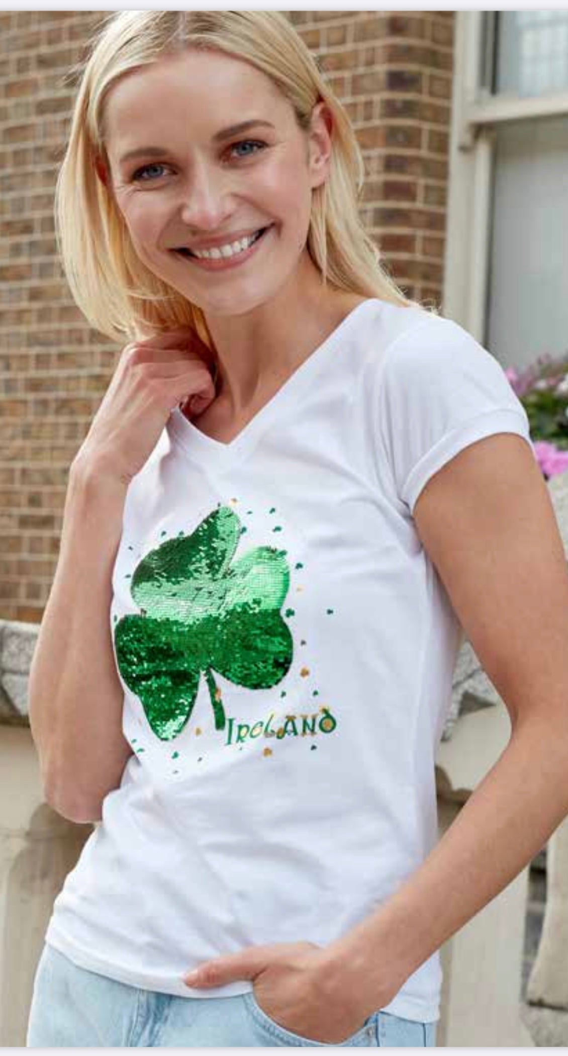 Shamrock two way sequins ladies shirt T4191