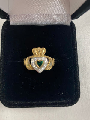 Gold Claddagh Pendant with Synthetic Emerald