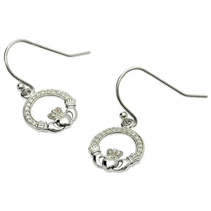 Claddagh Stone Set Silver Earrings