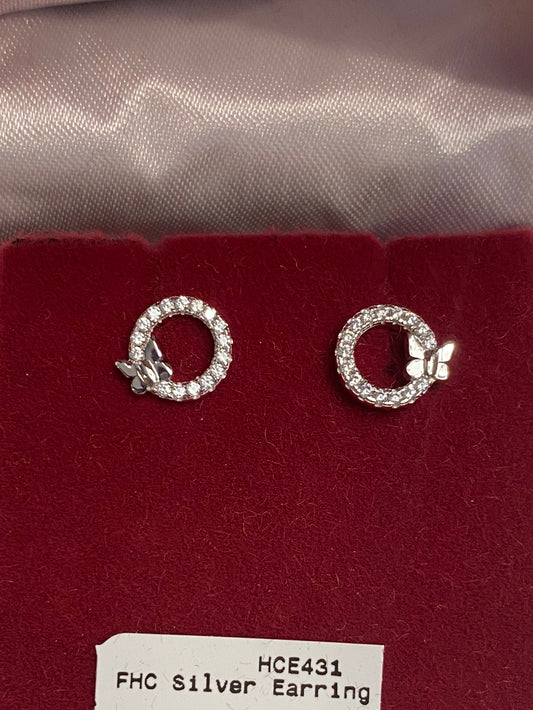 Silver butterfly circle earrings