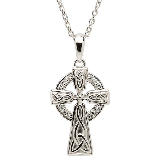 Sterling silver Celtic Stone Set Trinity Knot Cross Medium Made By Shanore SF31