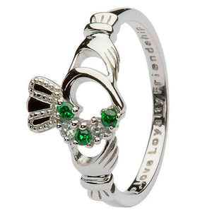 Sterling silver claddagh with green stones SL75