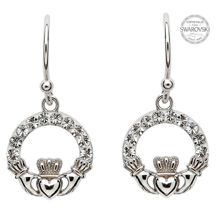 Claddagh Earrings Embellished With Crystals
