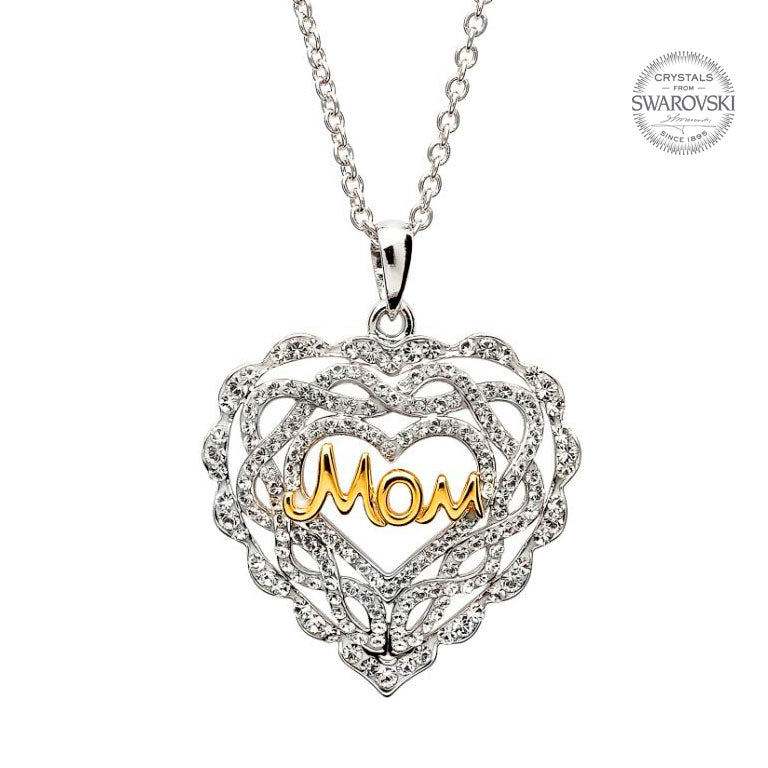 Heart Mom Necklace Encrusted With White Swarvoski Crystals by Shanore