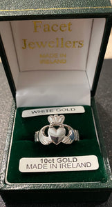 Facet white gold 222w claddagh 10k