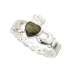Solvar Claddagh with Connemara Marble Ring with braided band  S2887