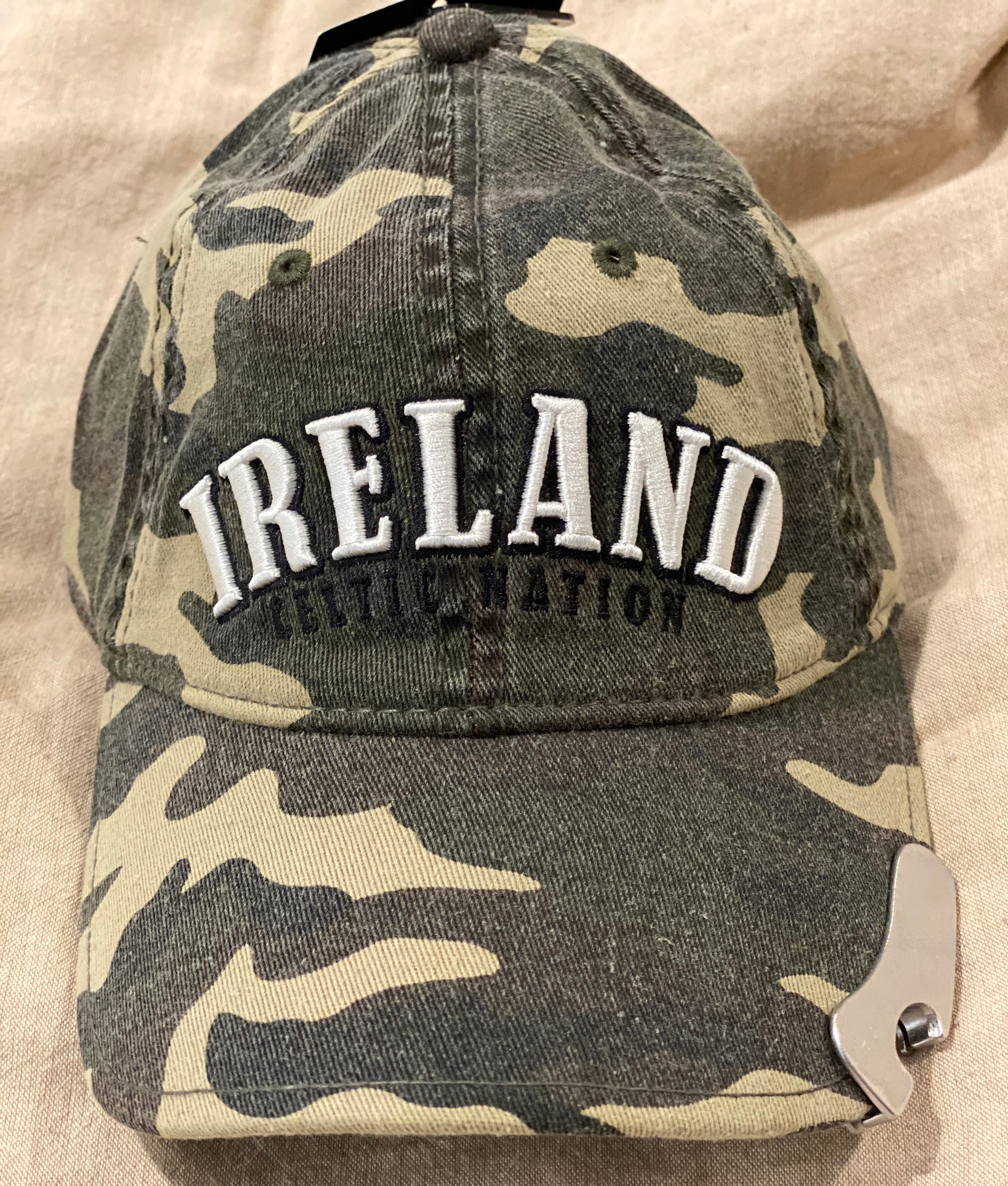 Camo Ireland cap with bottle cap opener T6149