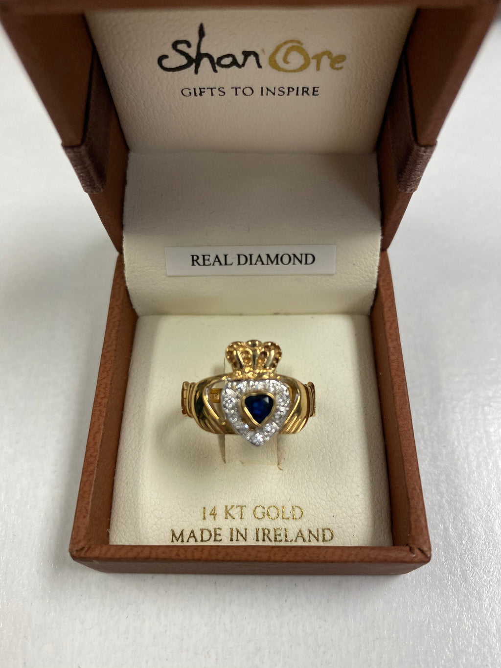 14K Gold Claddagh Sapphire Diamond