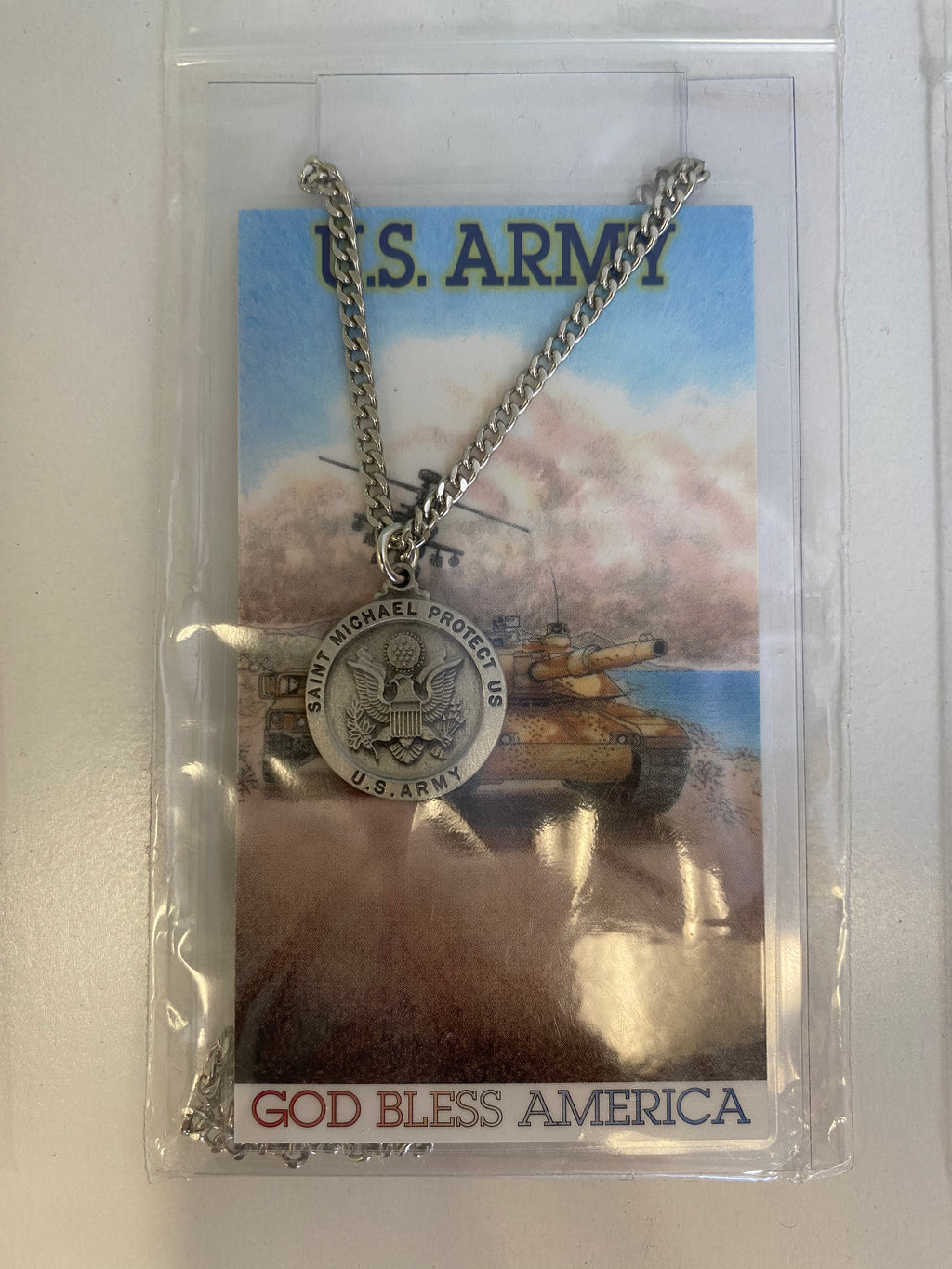 US army medal with prayer card