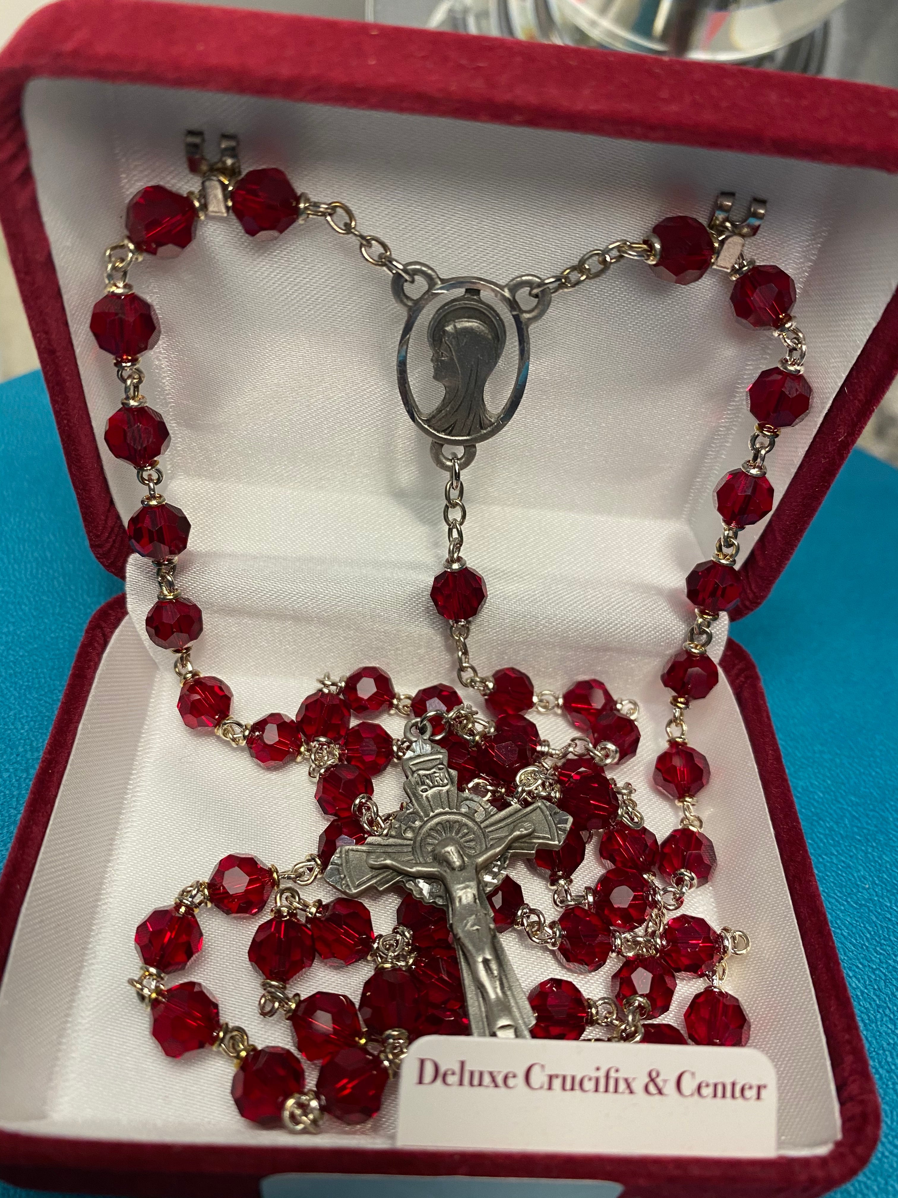 Garnet tin cut rosary R402DF