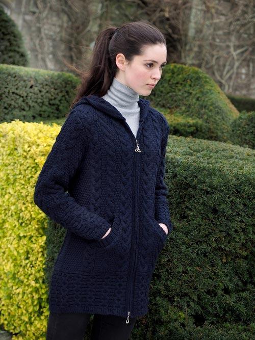 GALWAY HOODED COAT WITH CELTIC KNOT ZIPPER HD4025 (NAVY)