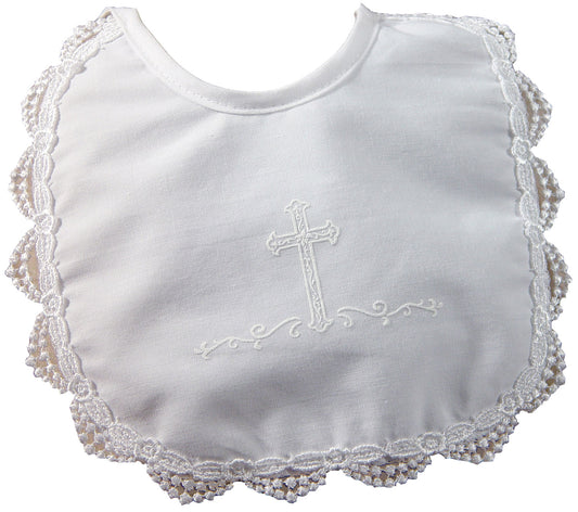 Girls Polycotton Bib with Screened Cross and Venise Edge EGXB2