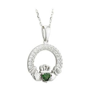 SILVER CLADDAGH PENDANT WITH MAY BIRTHSTONE