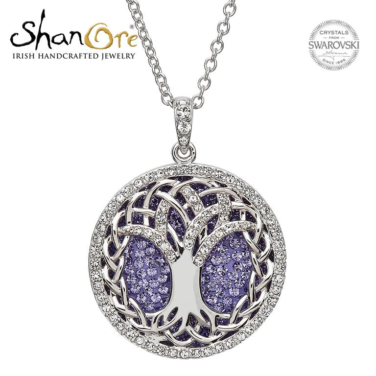 Tree Of Life Necklace Adorned By Tanzanite Swarovski Crystals
