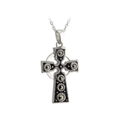 SILVER LARGE MARCASITE CROSS PENDANT