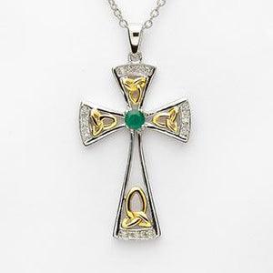 STERLING SILVER & GOLD PLATED DIAMOND EMERALD CROSS ge456