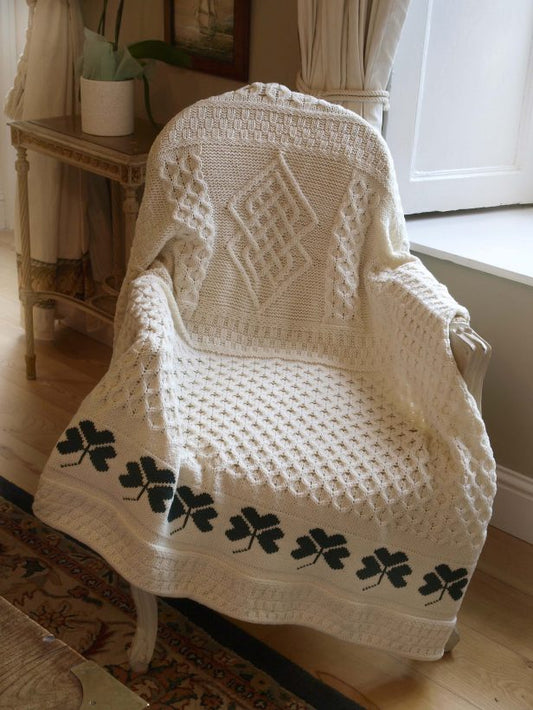 TRADITIONAL IRISH SHAMROCK THROW BLANKET, 100% WOOL