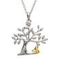 SILVER TREE OF LIFE PENDANT WTH ENCRUSTED CRYSTALS WITH GOLD PLATED TRINITY KNOT tr231