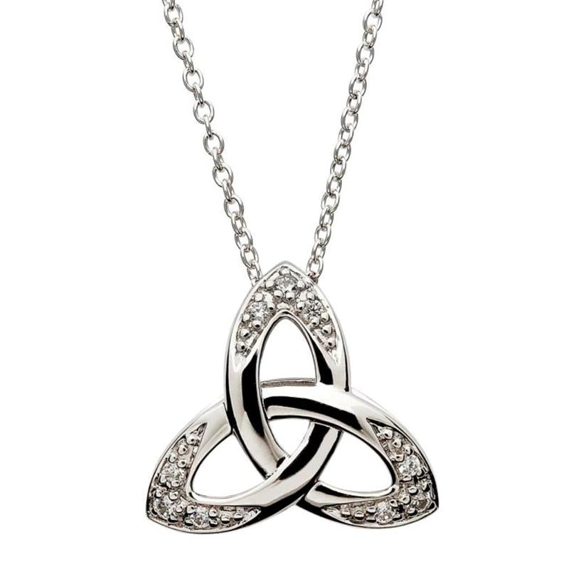 SILVER CZ 3D TRINITY NECKLACE WITH ENCRUSTED CRYSTALS