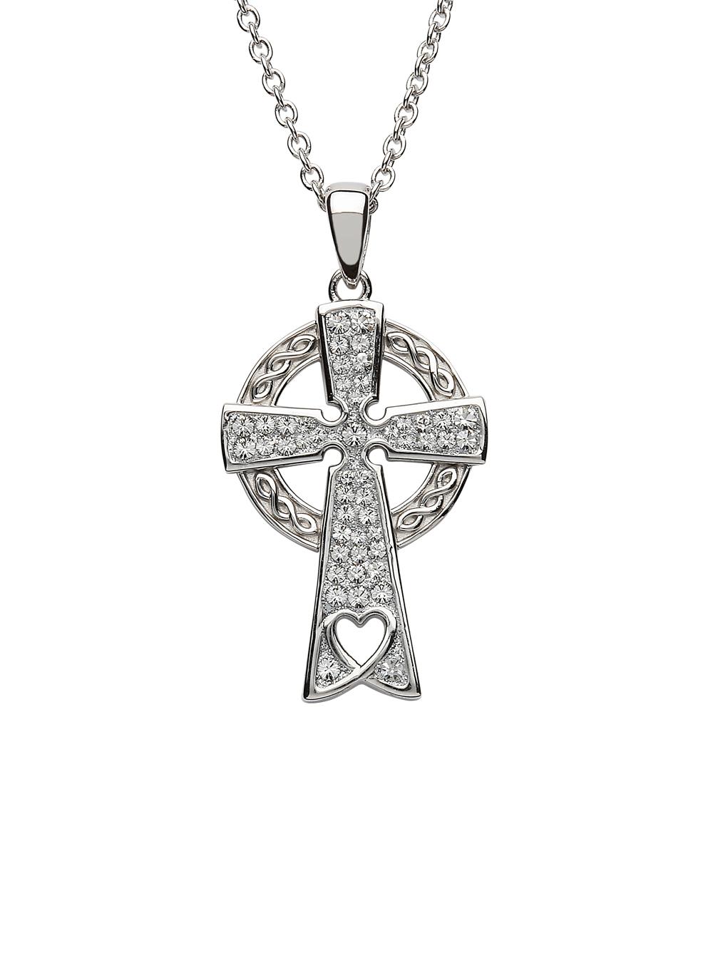 Silver Celtic Cross with Swarovski Crystals and Heart