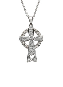 Silver Celtic Cross with Swarovski Crystals and Heart